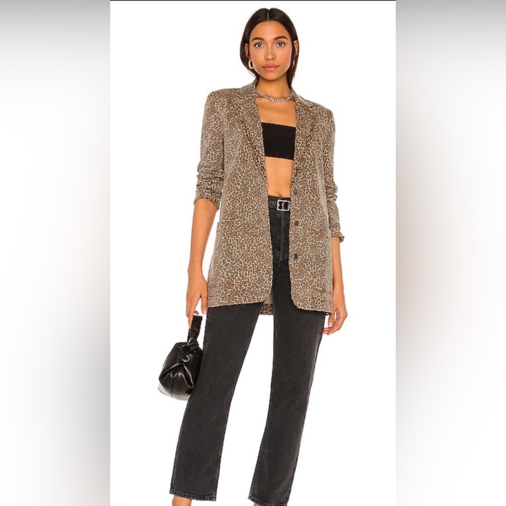 New AFRM Huxley Baby Blazer Leopard-Print Over Sized Blazer in Taupe Tones XS